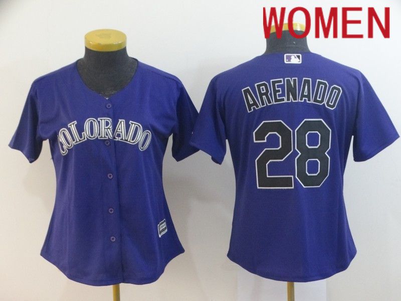 Women Colorado Rockies #28 Arenado Purple Game Nike 2024 MLB Jersey style 1